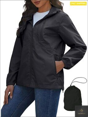 Lightweight Waterproof Rain Jacket Packable Hooded Windbreaker Travel Coat